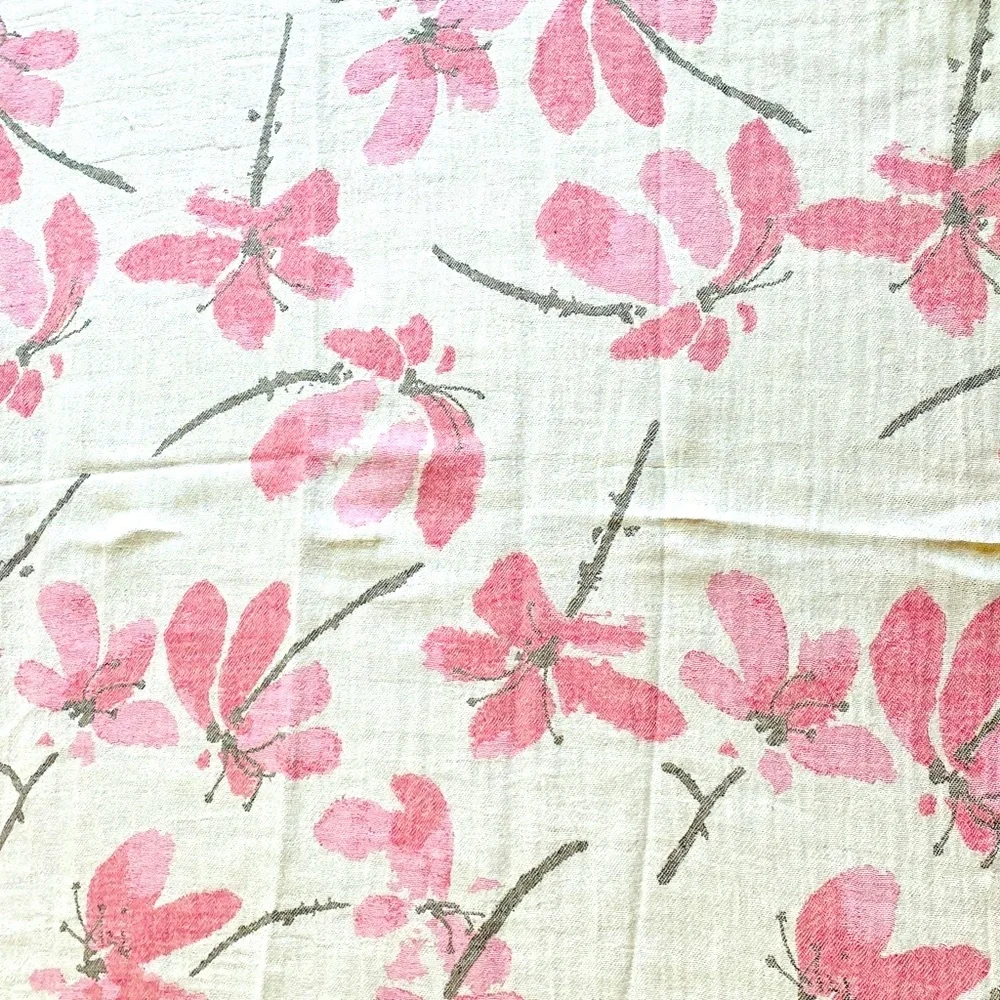 Cherry Blossoms Loom Weave 2 Side Wrap Blanket Towel Sarong Tapestry Hand Weave